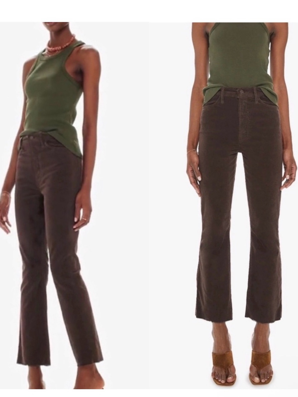 NWT MOTHER Corduroy Pants Hustler Ankle Fray Mole Brown Size 26
